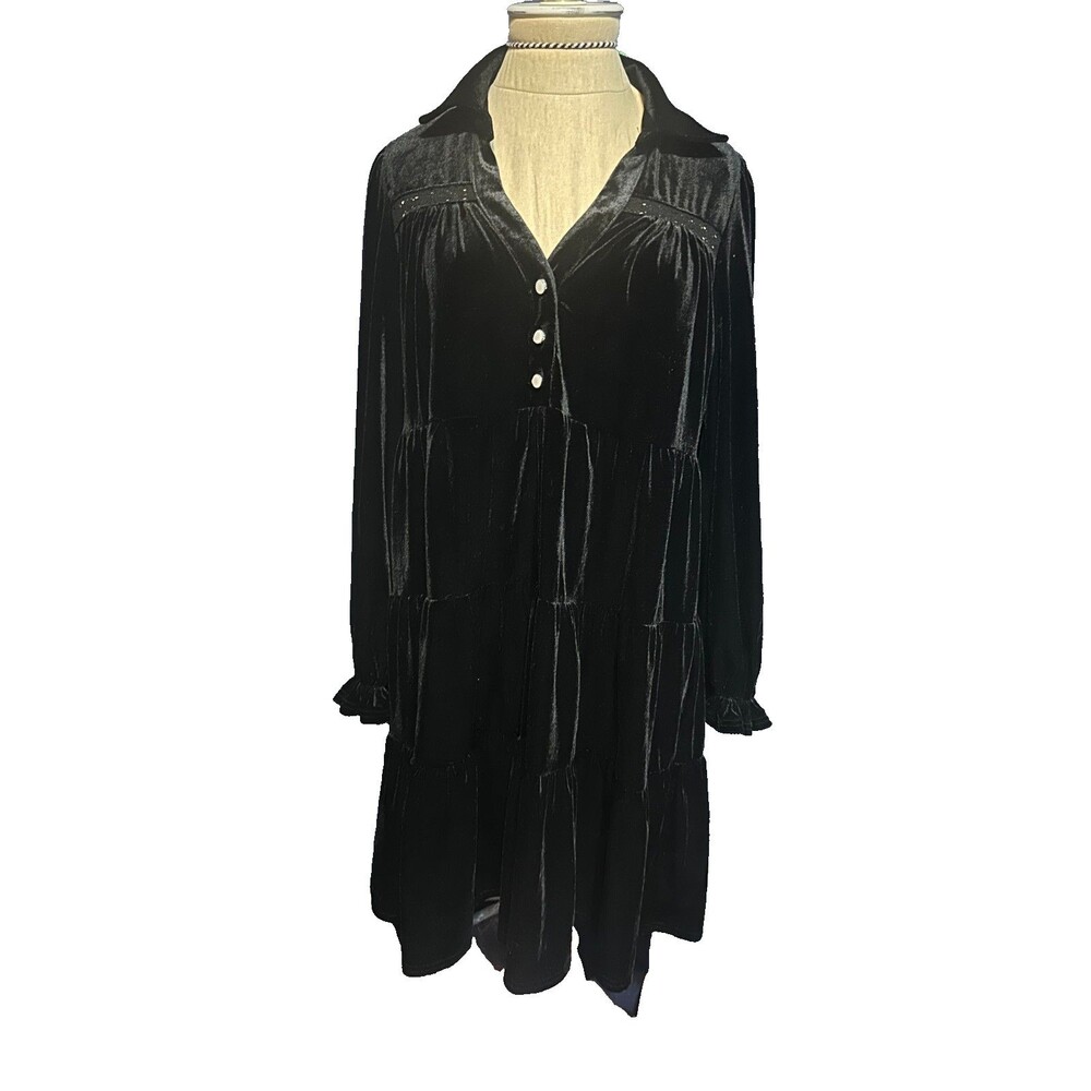 Umgee Dress Womens Small Oversized  Velvet Floral Black Boho Chic NWT